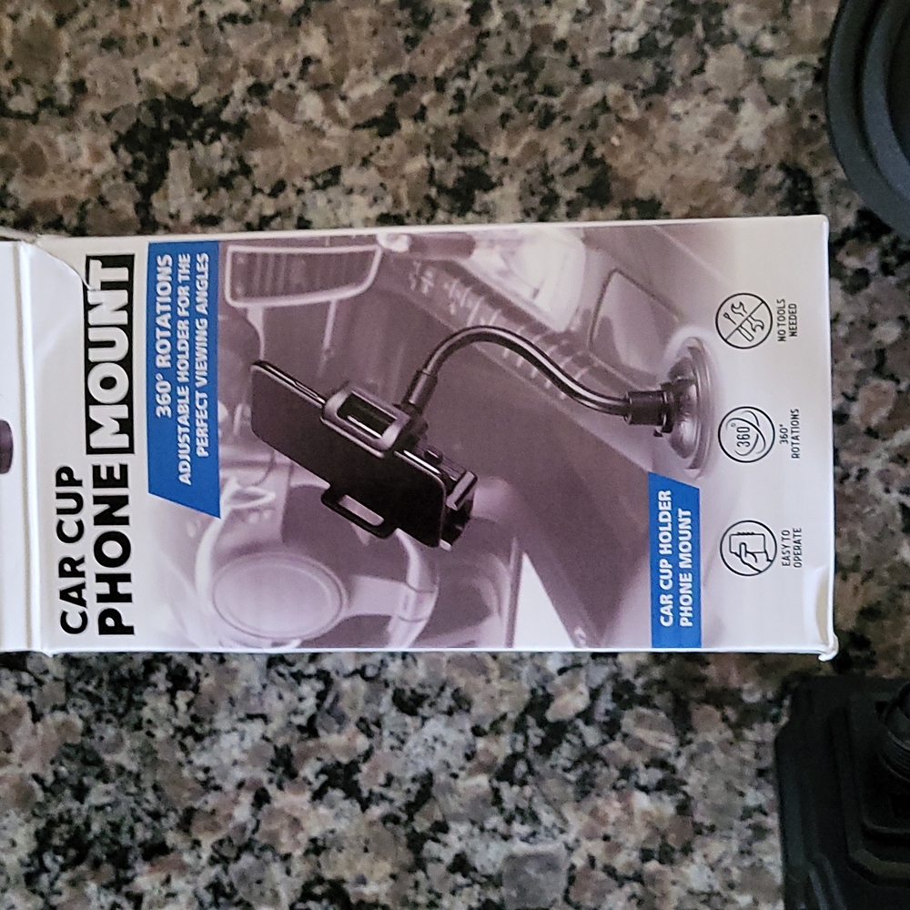 Car Cup Phone Mount new 360 degree rotations new in box black adjustable holder